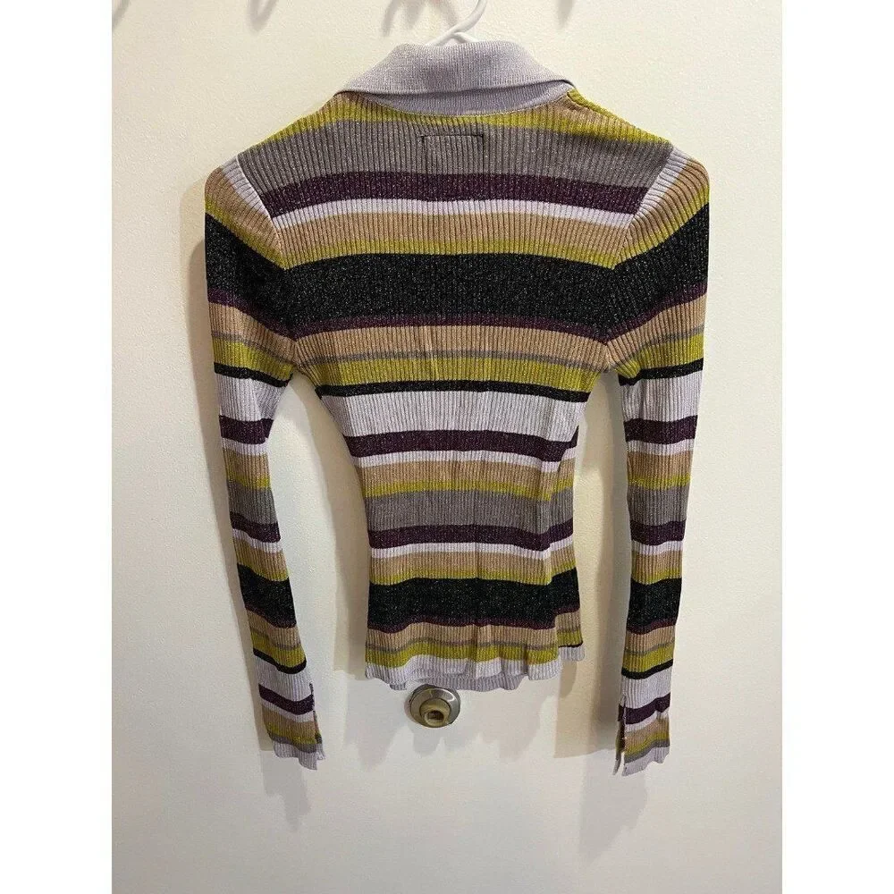 NEW Chaser Striped Flare Sleeve Top Winter Feminine Preppy Gossip Girl Chic - Picture 7 of 12